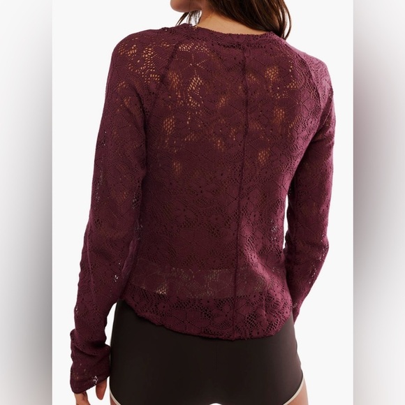 Free People Fitted Long Sleeve Semisheer Lace Top - Picture 2 of 4